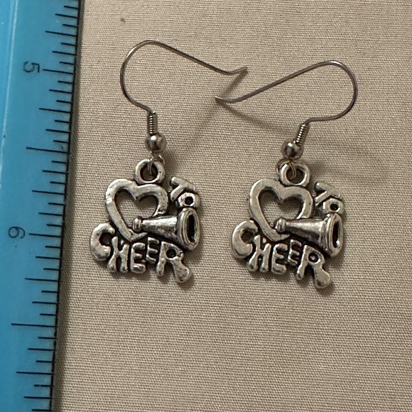2/$15 Handmade NWOT – silver tone, ❤️ to Cheer earrings - Picture 2 of 3